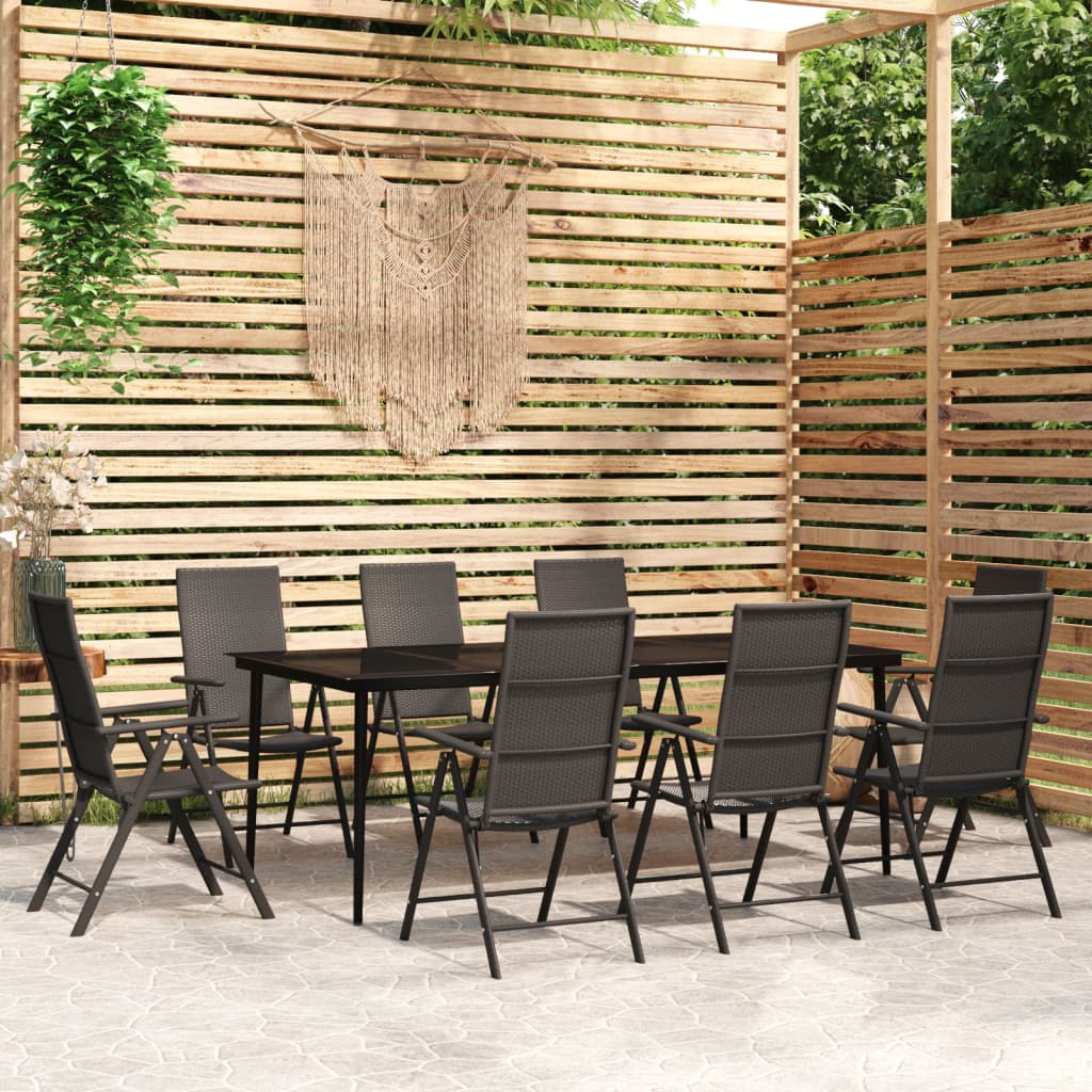 9 pcs conjunto de jantar para jardim preto