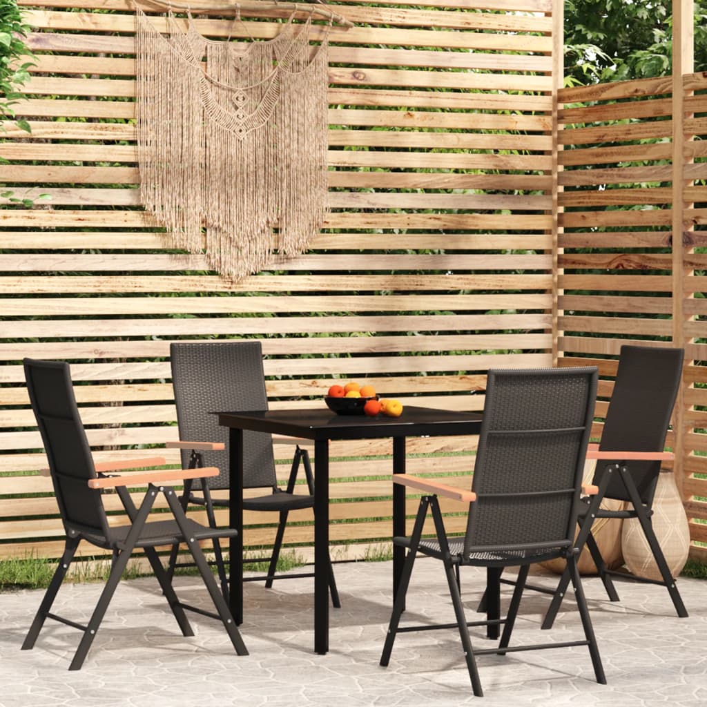 5 pcs Conjunto de jantar para jardim preto