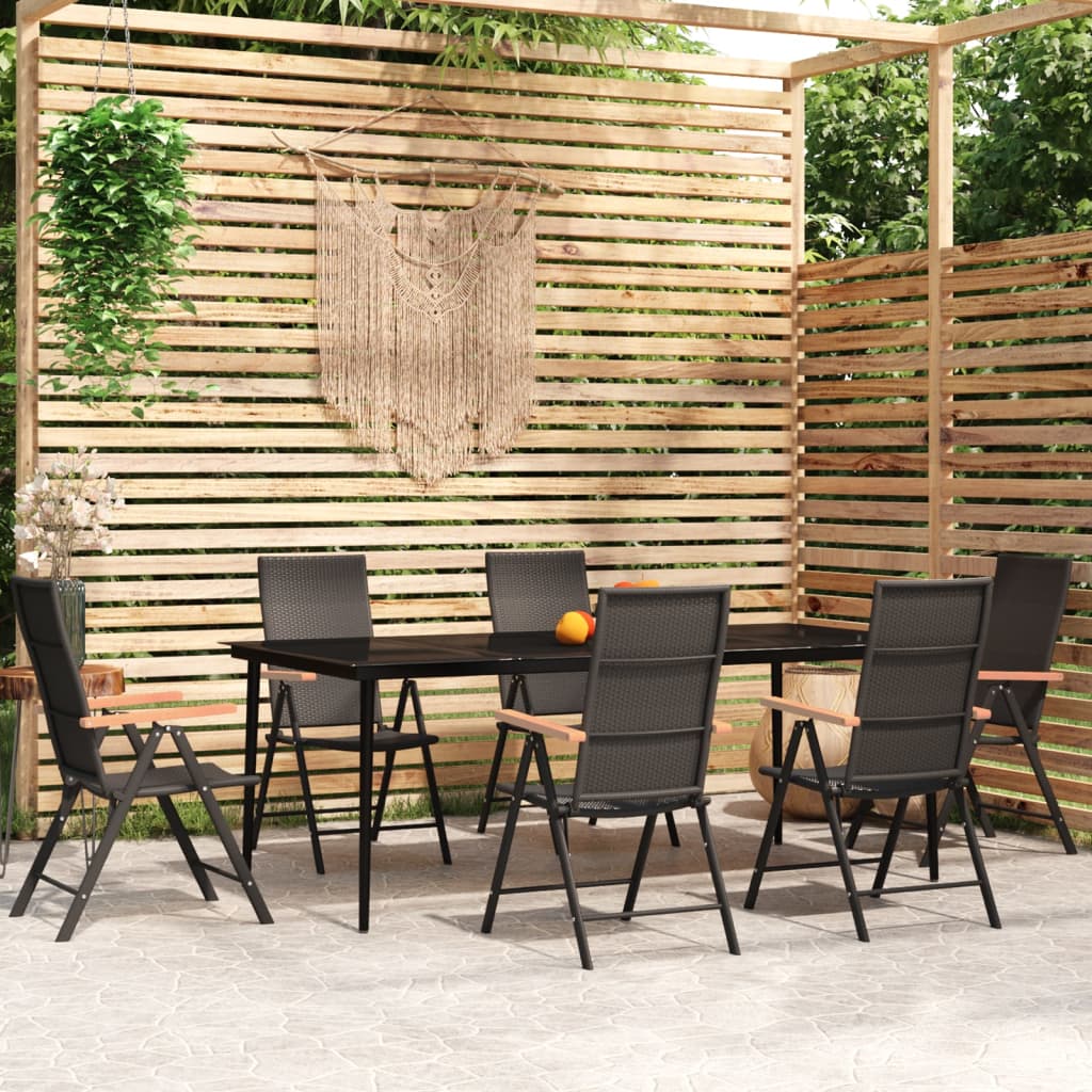 7 pcs conjunto de jantar para jardim preto