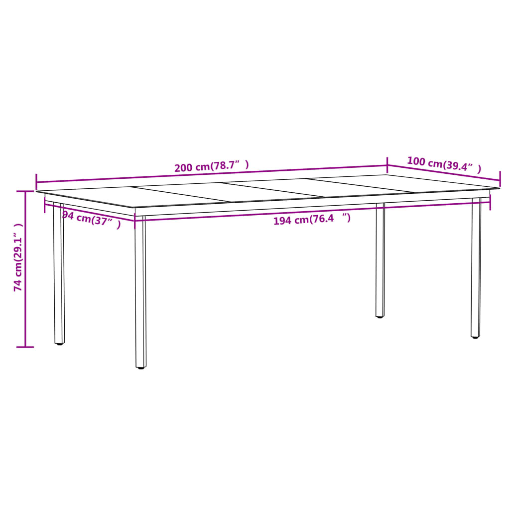 7 pcs conjunto de jantar para jardim preto