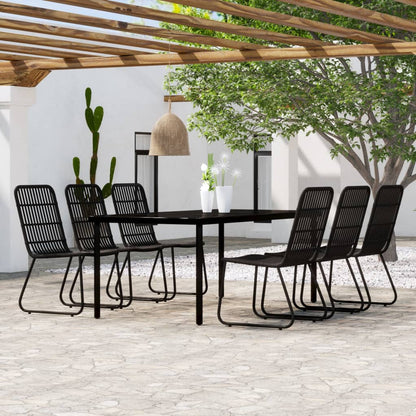 7 pcs conjunto de jantar para jardim preto