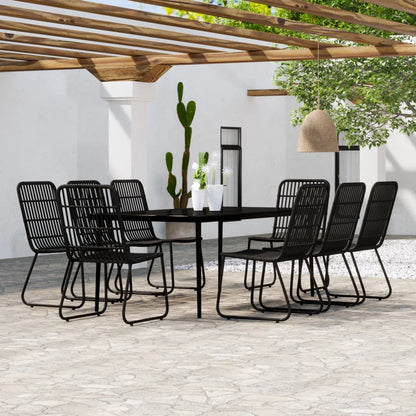 9 pcs conjunto de jantar para jardim preto