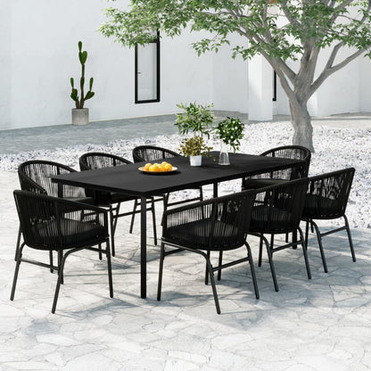 9 pcs conjunto de jantar para jardim preto