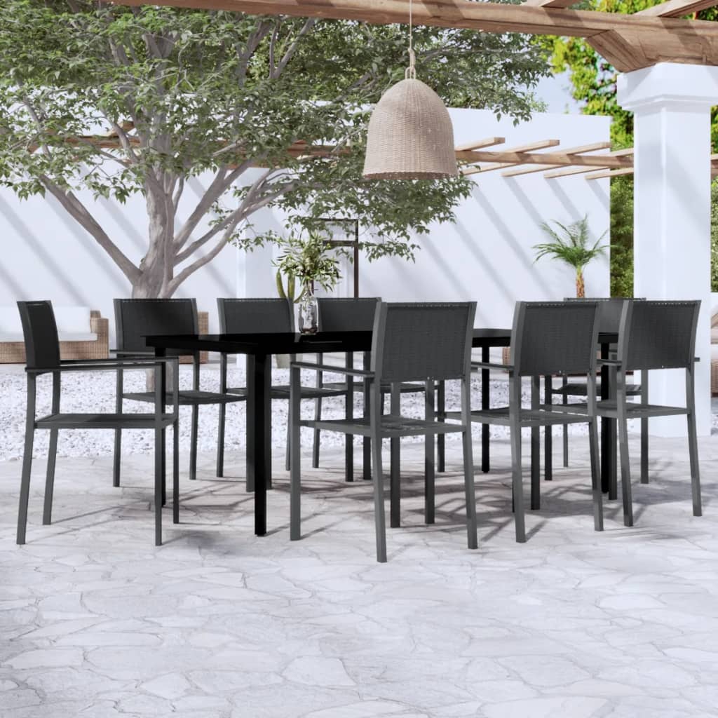 9 pcs conjunto de jantar para jardim preto