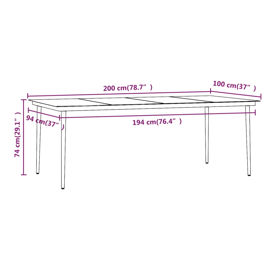 7 pcs conjunto de jantar para jardim com almofadões preto