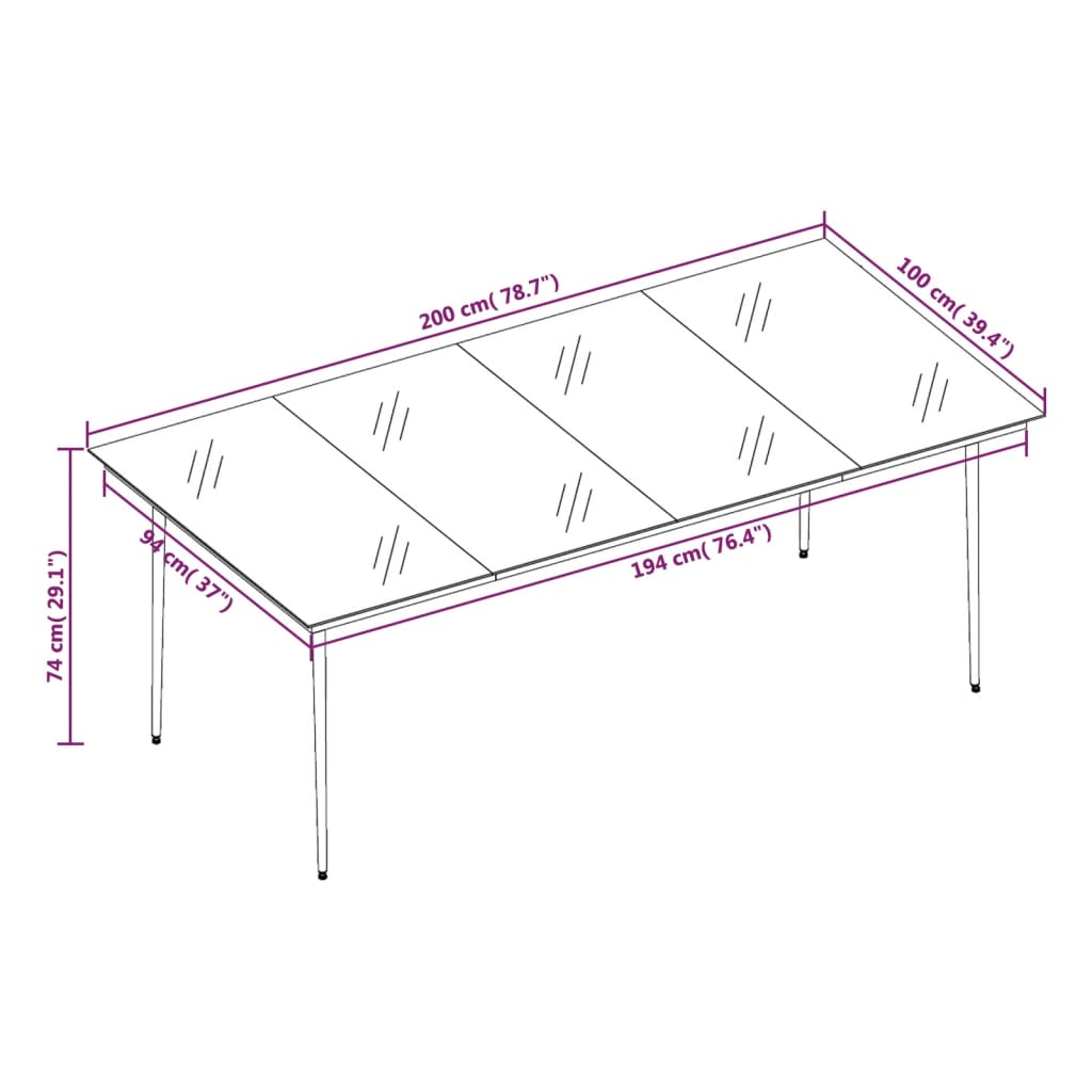 7 pcs conjunto de jantar para jardim com almofadões preto