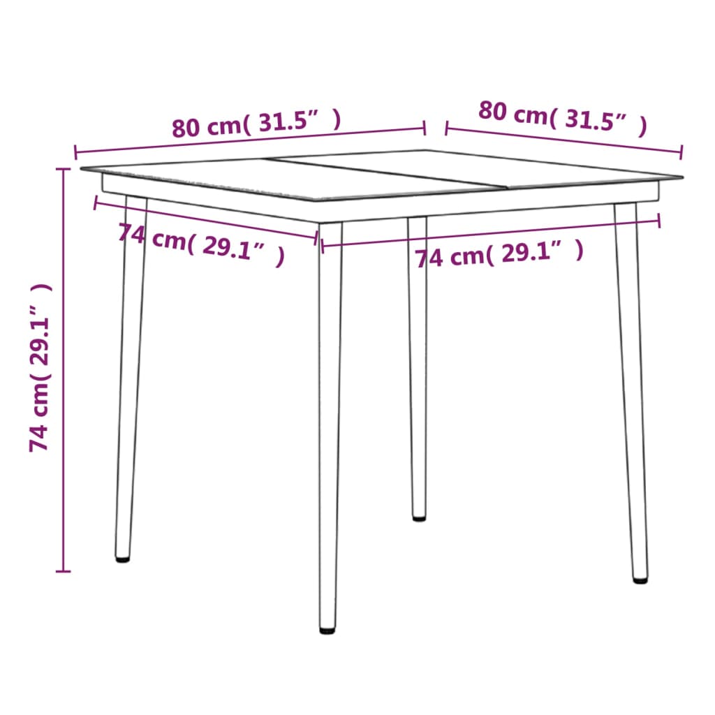 3 pcs conjunto de jantar para jardim com almofadões preto