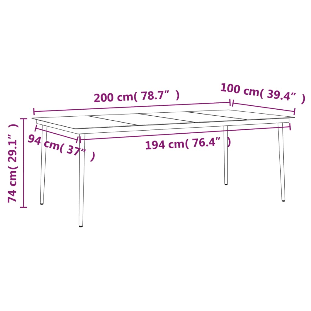 7 pcs conjunto de jantar para jardim com almofadões preto