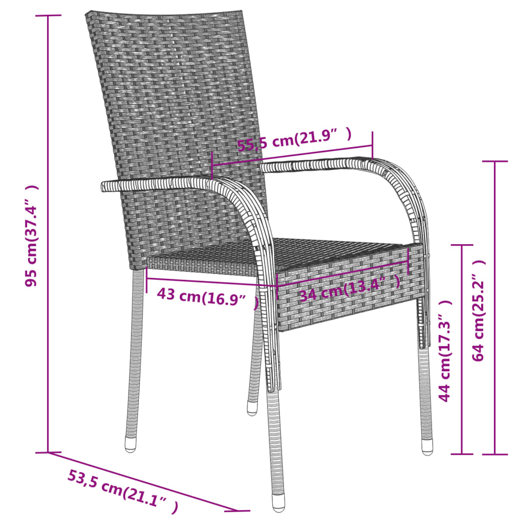 7 pcs conjunto de jantar para jardim preto