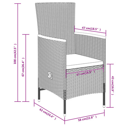 3 pcs conjunto de jantar para jardim com almofadões cinzento