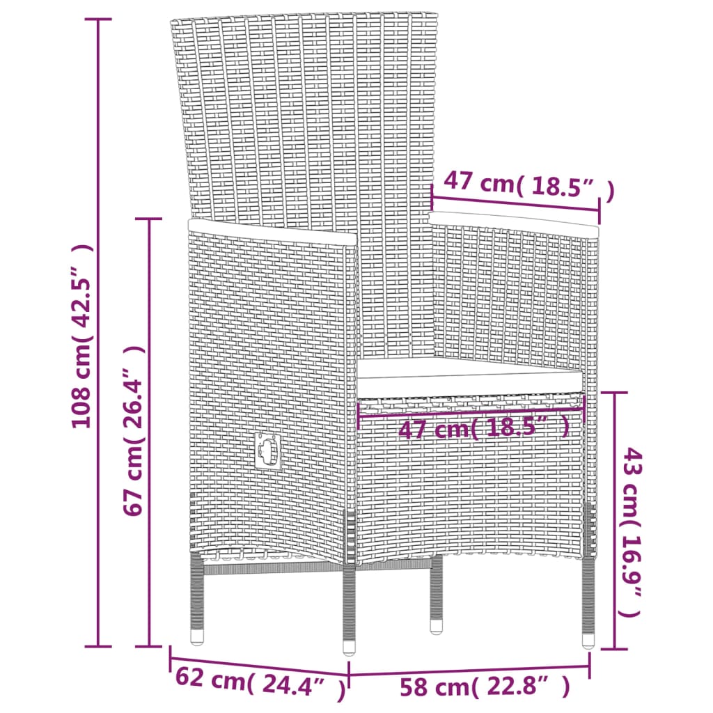 7 pcs conjunto de jantar para jardim com almofadões cinzento