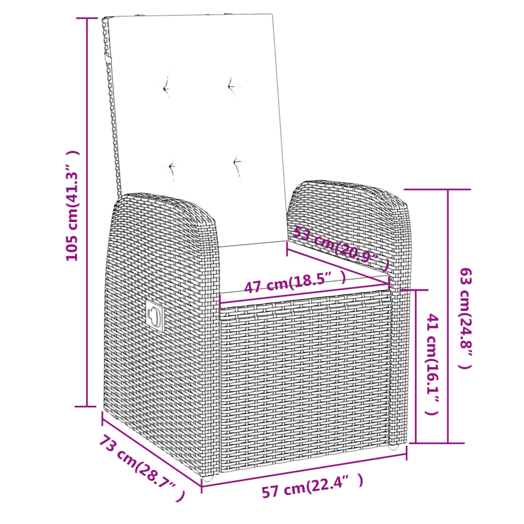 3 pcs conjunto de jantar para jardim com almofadões cinzento