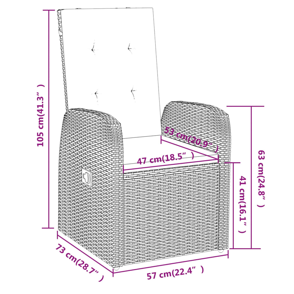 7 pcs conjunto de jantar para jardim com almofadões cinzento