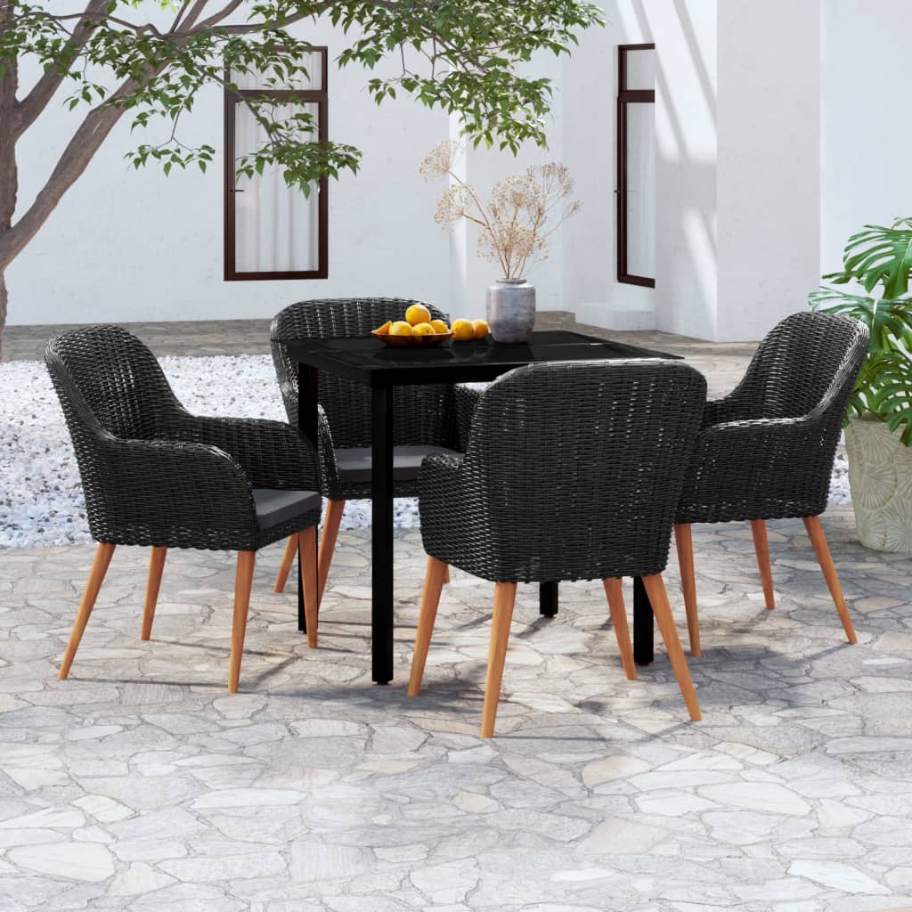 5 pcs conjunto de jantar p/ jardim c/ almofadões preto