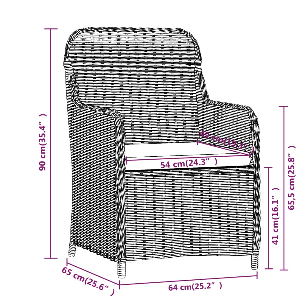 3 pcs conjunto de jantar para jardim com almofadões preto