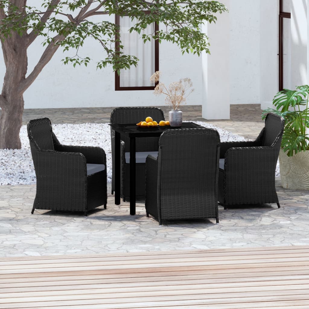 5 pcs conjunto de jantar p/ jardim c/ almofadões preto