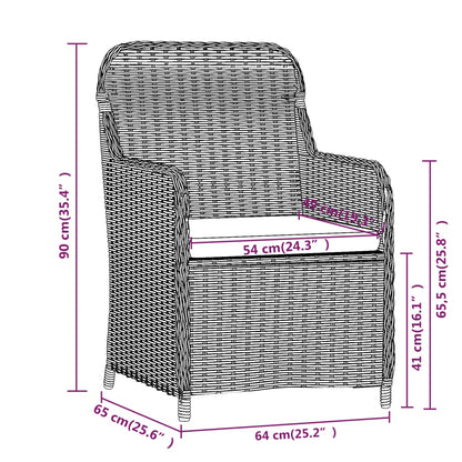 3 pcs conjunto de jantar para jardim com almofadões preto