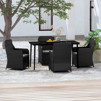 5 pcs conjunto de jantar p/ jardim c/ almofadões preto