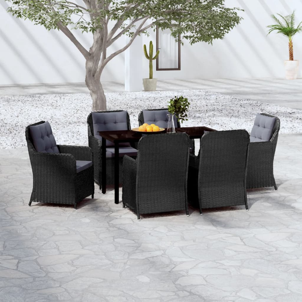 7 pcs conjunto de jantar para jardim preto