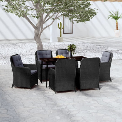 7 pcs conjunto de jantar para jardim preto