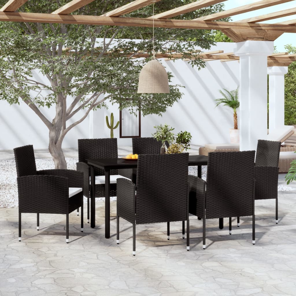 7 pcs conjunto de jantar para jardim preto