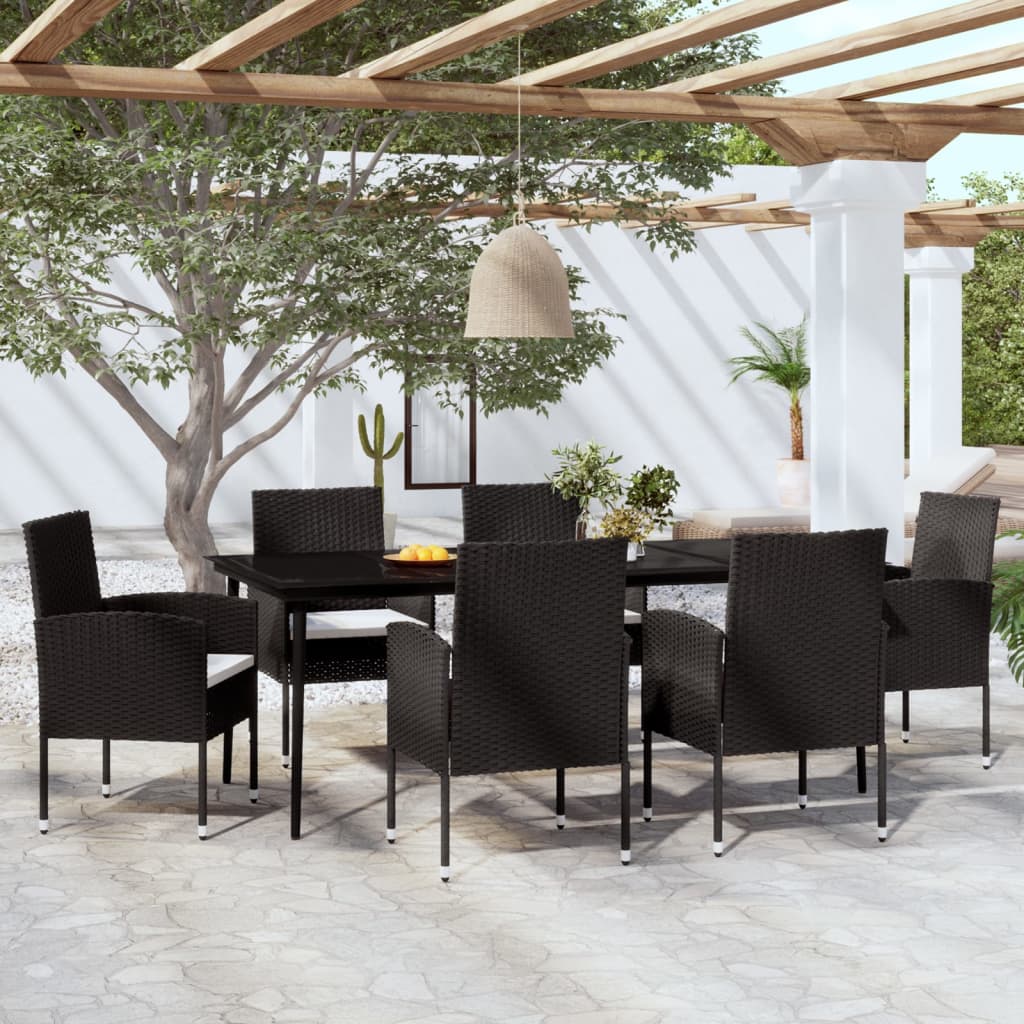 7 pcs conjunto de jantar para jardim preto