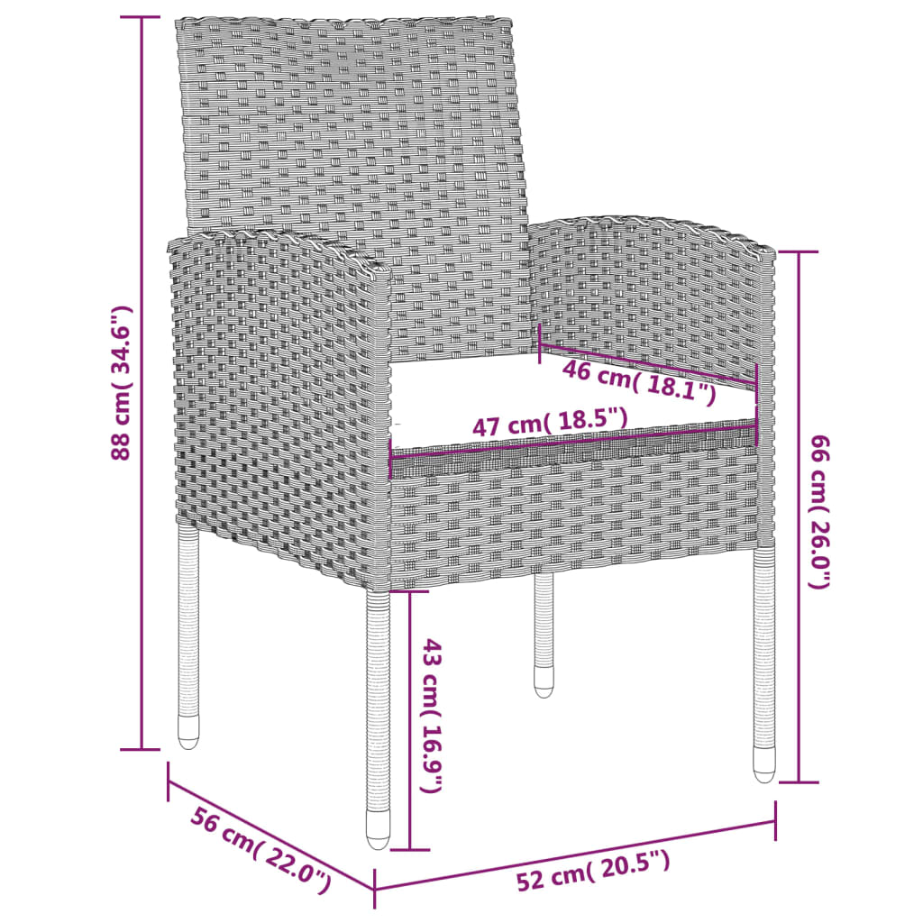 3 pcs conjunto de jantar para jardim preto