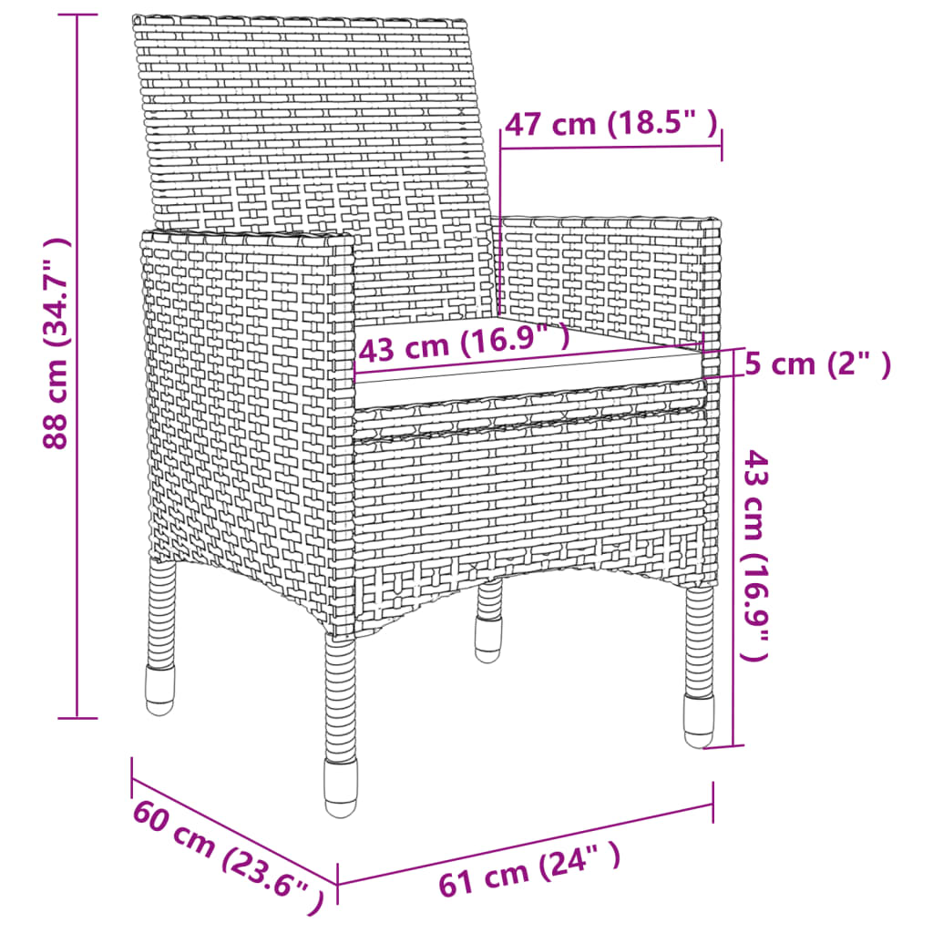 9 pcs conjunto jantar jardim c/ almofadões vime PE e vidro