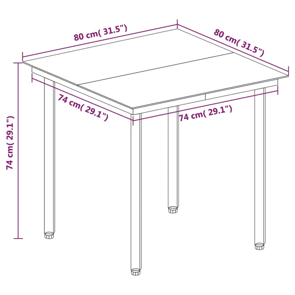 3 pcs conjunto de jantar p/ jardim c/almofadões vime PE e vidro