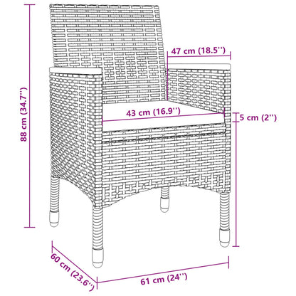 5 pcs conjunto de jantar p/ jardim c/ almofadões vime PE/vidro