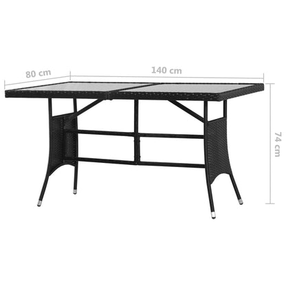 Mesa de jardim em vime PE 140x80x74 cm preto