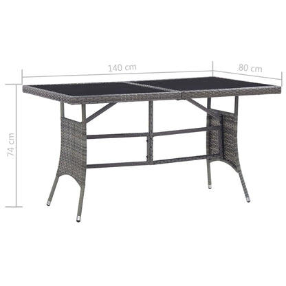 Mesa de jardim em vime PE 140x80x74 cm cinzento