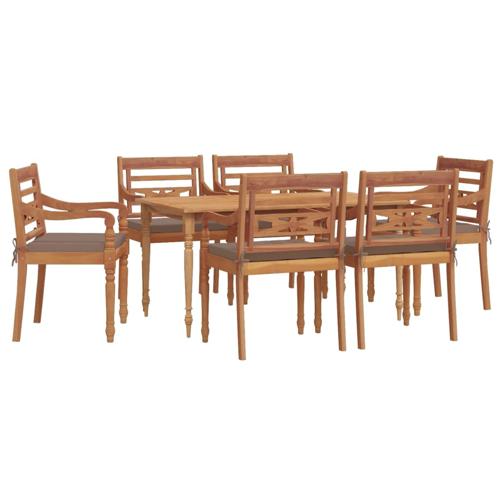 7 pcs conjunto de jantar p/ jardim c/ almofadões teca maciça