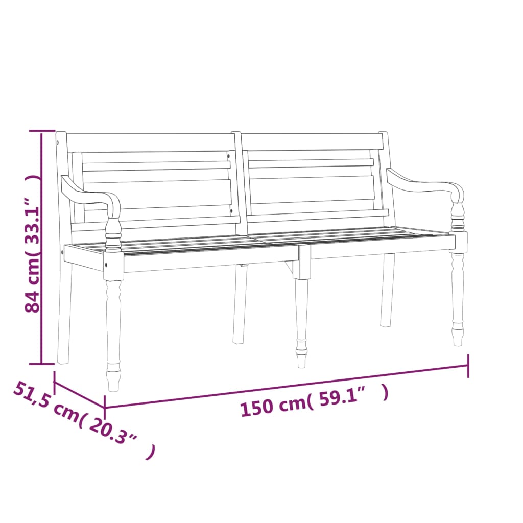 Banco Batavia c/ almofadão cor creme 150 cm madeira de teca maciça