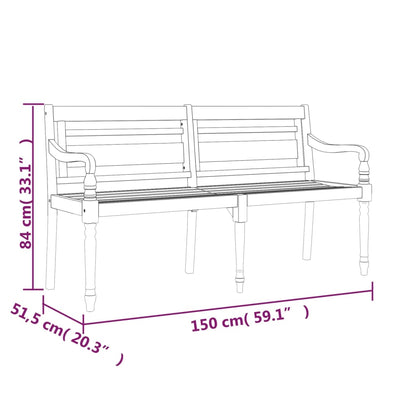 Banco Batavia c/ almofadão cor creme 150 cm madeira de teca maciça