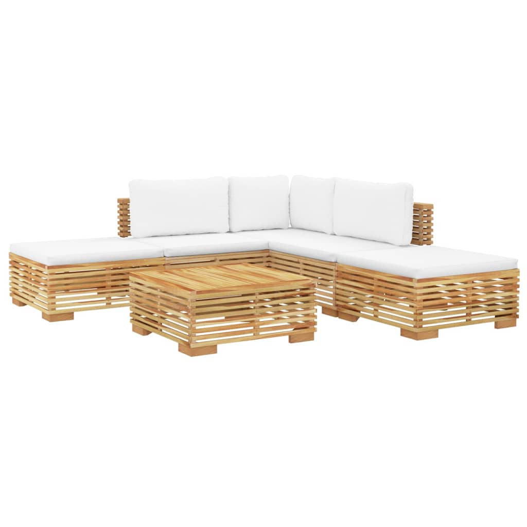 6 pcs conjunto lounge jardim c/ almofadões madeira teca maciça