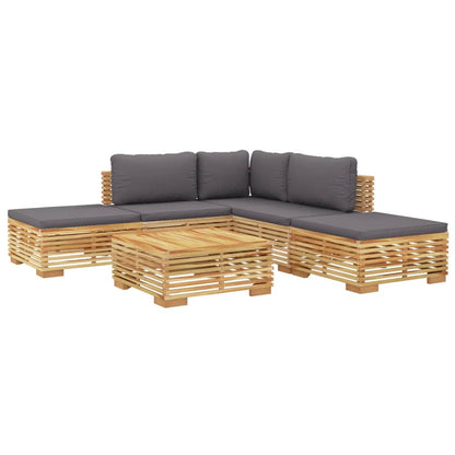 6 pcs conjunto lounge jardim c/ almofadões madeira teca maciça