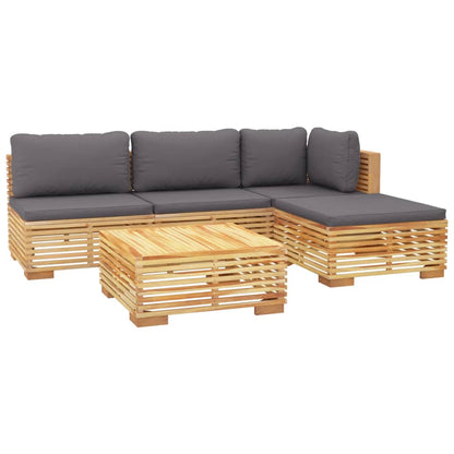 5 pcs conjunto lounge jardim c/ almofadões madeira teca maciça