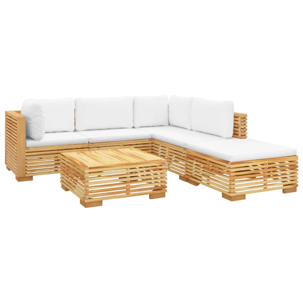 6 pcs conjunto lounge jardim c/ almofadões madeira teca maciça