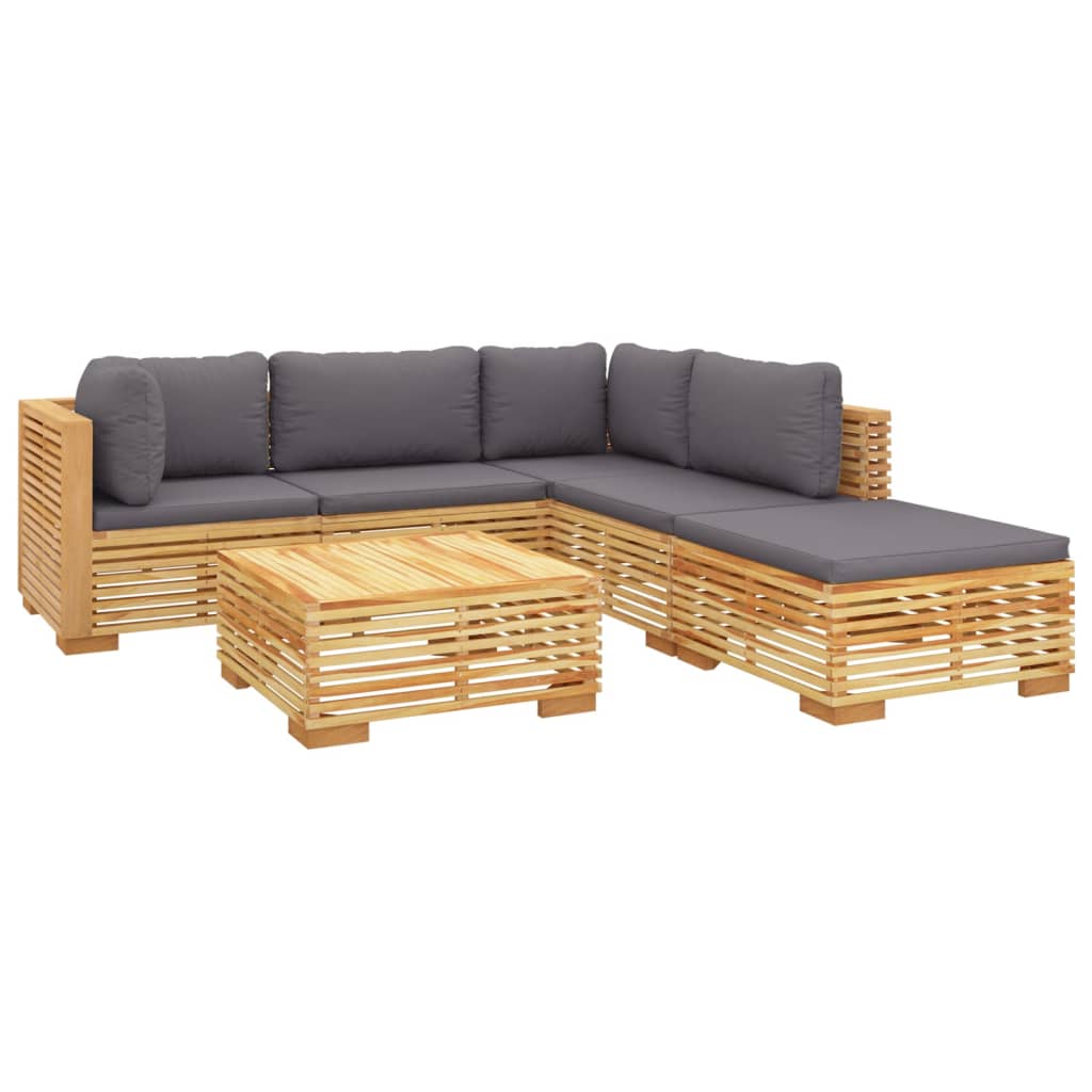 6 pcs conjunto lounge jardim c/ almofadões madeira teca maciça