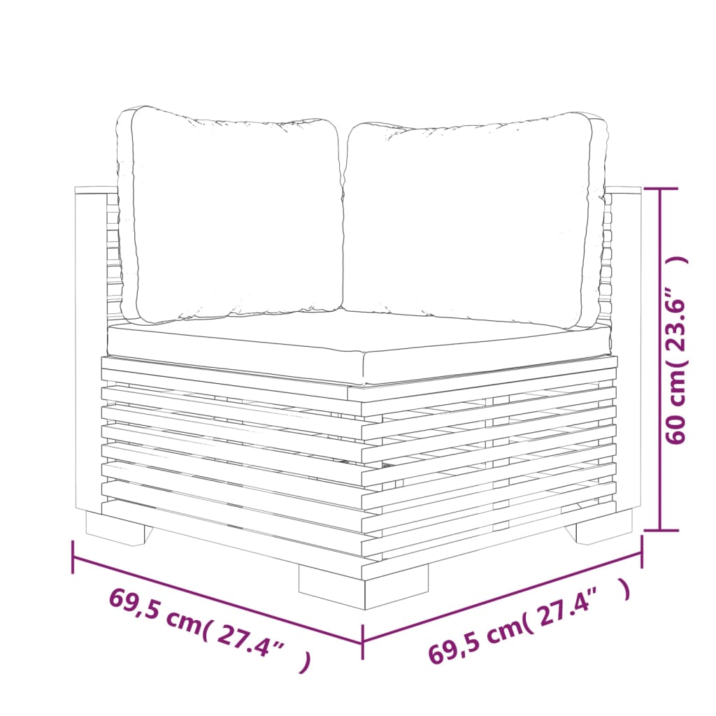 Sofás de canto para jardim com almofadões 2 pcs teca maciça