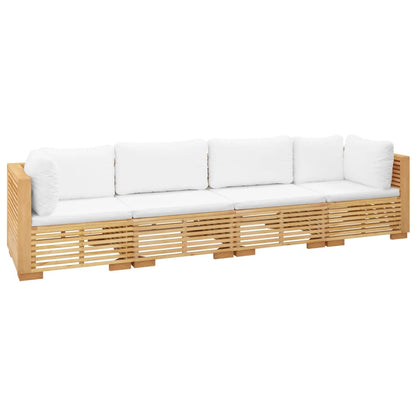 4 pcs conjunto lounge jardim c/ almofadões madeira teca maciça