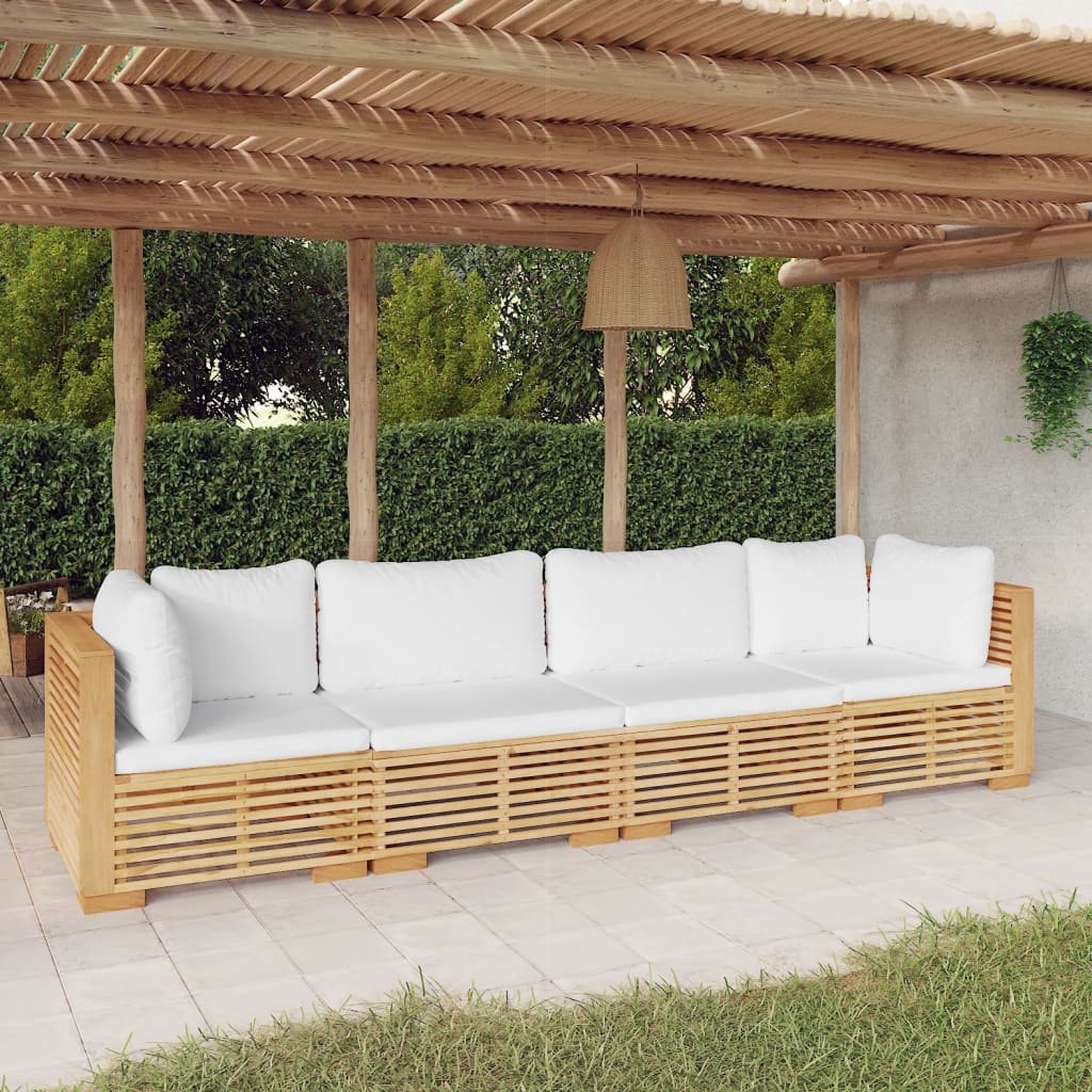 4 pcs conjunto lounge jardim c/ almofadões madeira teca maciça