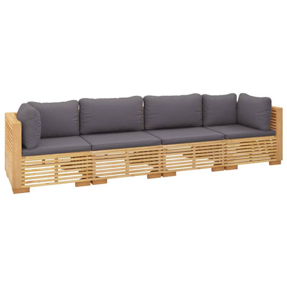 4 pcs conjunto lounge jardim c/ almofadões madeira teca maciça