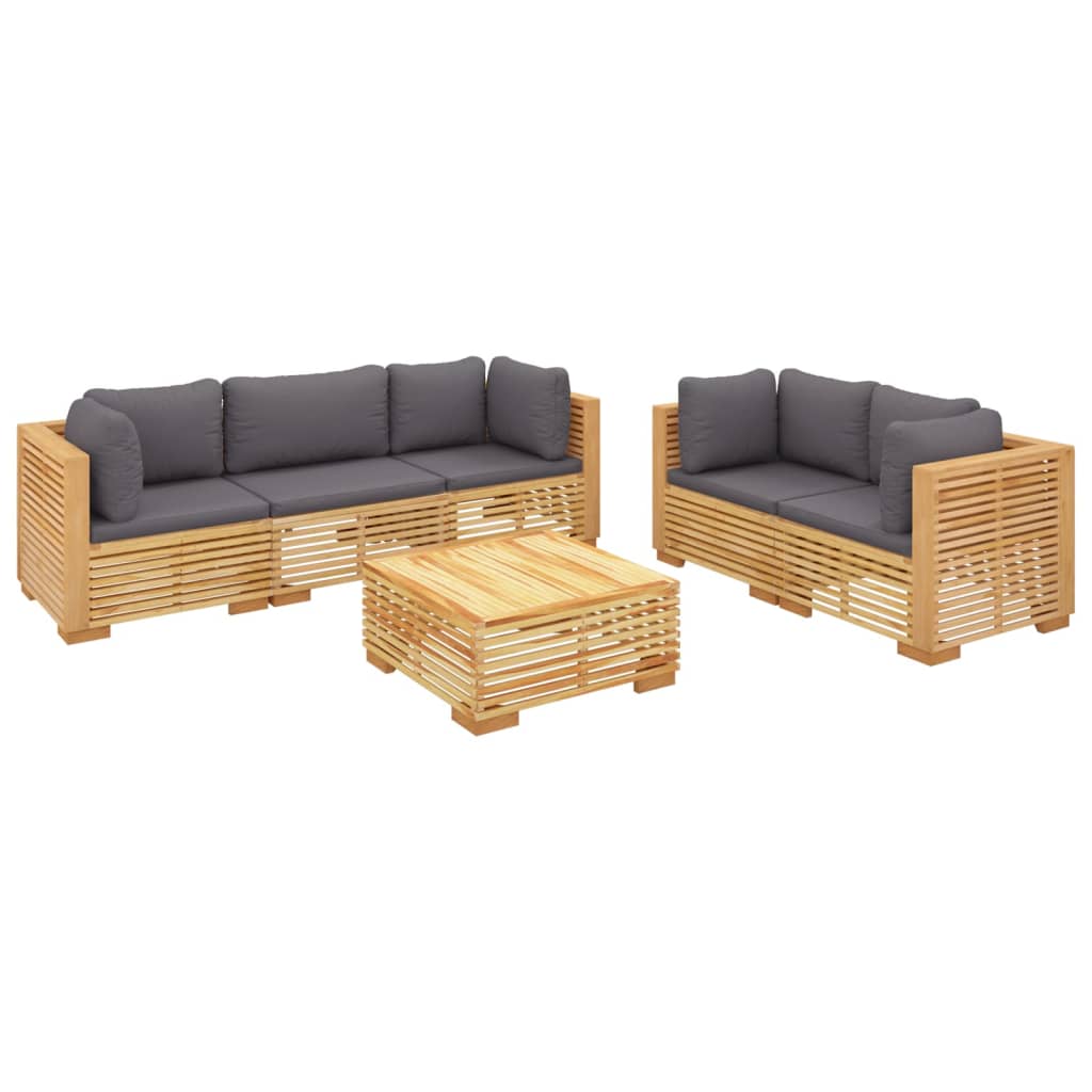 6 pcs conjunto lounge jardim c/ almofadões madeira teca maciça