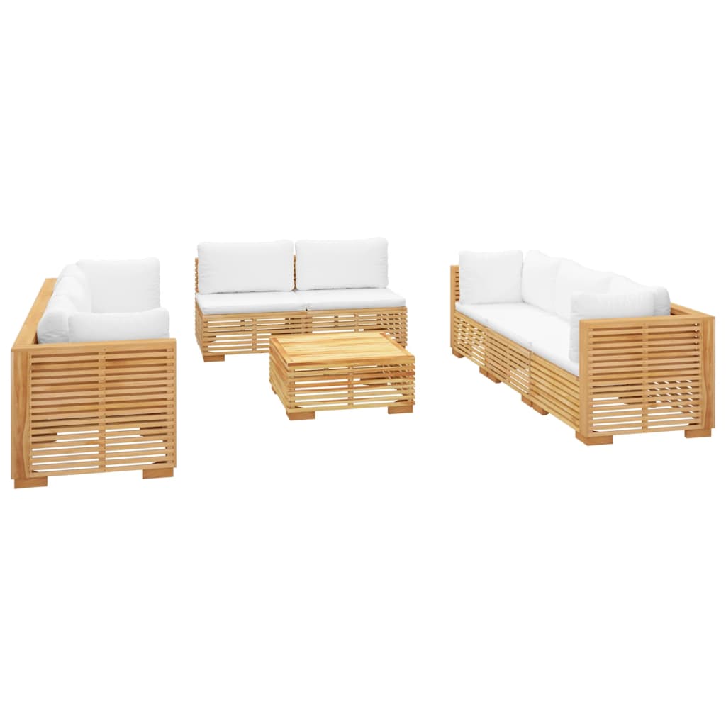 9 pcs conjunto lounge jardim c/ almofadões madeira teca maciça