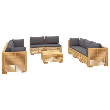 9 pcs conjunto lounge jardim c/ almofadões madeira teca maciça