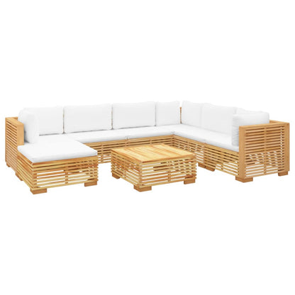 8 pcs conjunto lounge jardim c/ almofadões madeira teca maciça