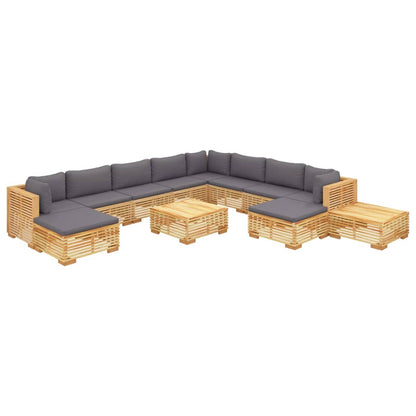 12 pcs conjunto lounge jardim c/ almofadões madeira teca maciça