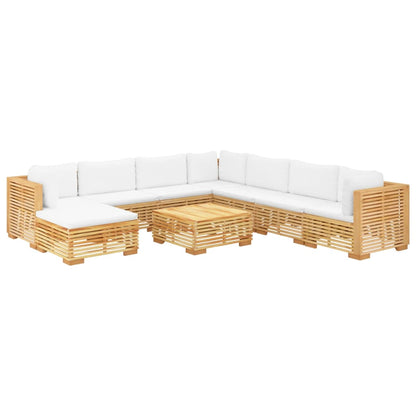 9 pcs conjunto lounge jardim c/ almofadões madeira teca maciça